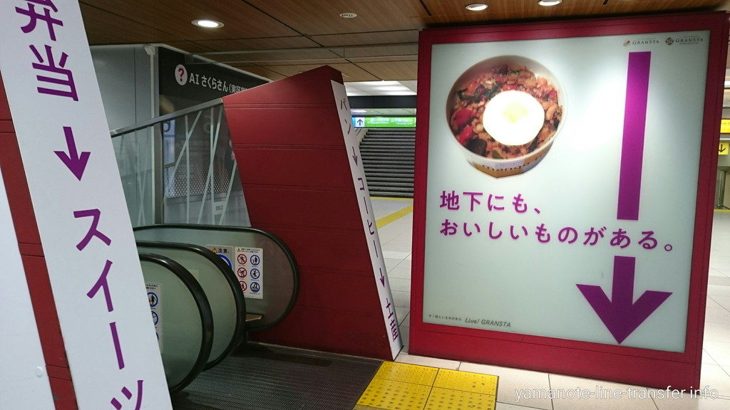 階段 八重洲地下中央口改札へ2分で行くには 東京駅 山手線外回り 山手線パタパタ乗り換え案内