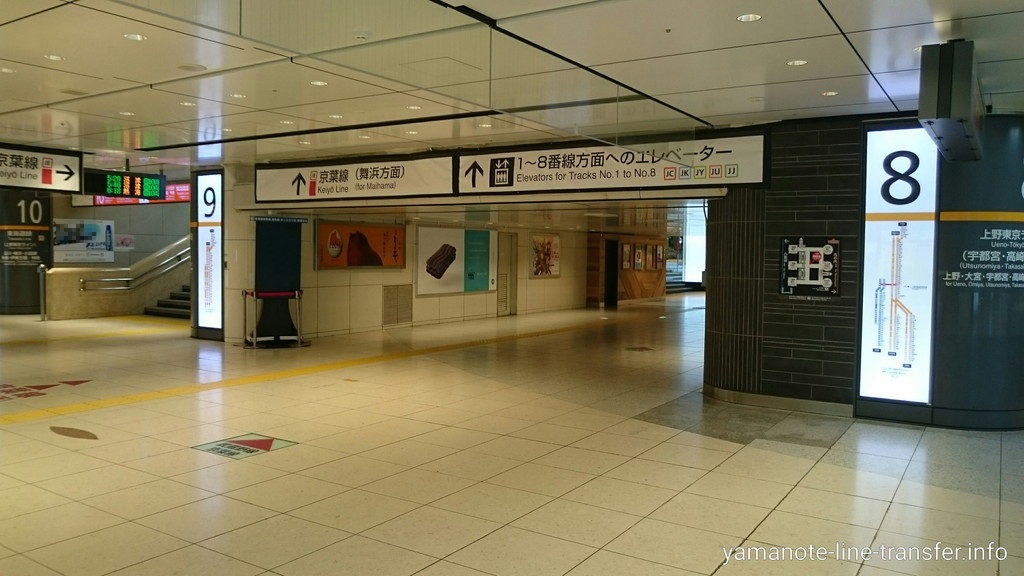 階段 新幹線南のりかえ口改札へ2分で行くには 東京駅 山手線外回り 山手線パタパタ乗り換え案内